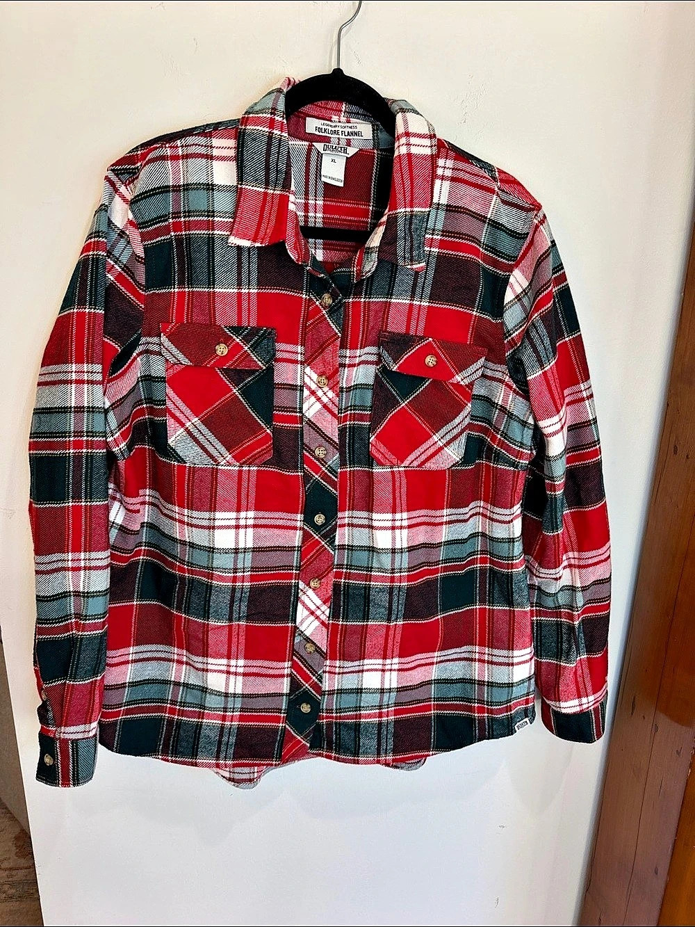 Duluth Trading Co. Folklore Flannel Shirt in Red & Green Plaid, XL